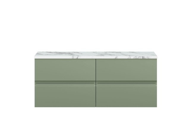 Balterley Mavesyn Contemporary 4 Drawer Wall Hung Vanity Unit with Laminate Worktop, Satin Green, 1200mm
