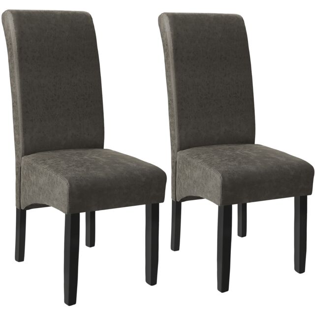 Dining Chair - ergonomic seat shape, high backrest, padded, faux leather Grey gray marbled One Size 2