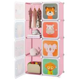 COSTWAY Portable Kids Wardrobe 8-Cube Baby Closet Dresser-Pink Pink
