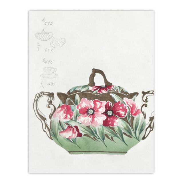 "Vintage Sugar Bowl Poppy Design Vintage Wall Art Print Noritake 12x16"""