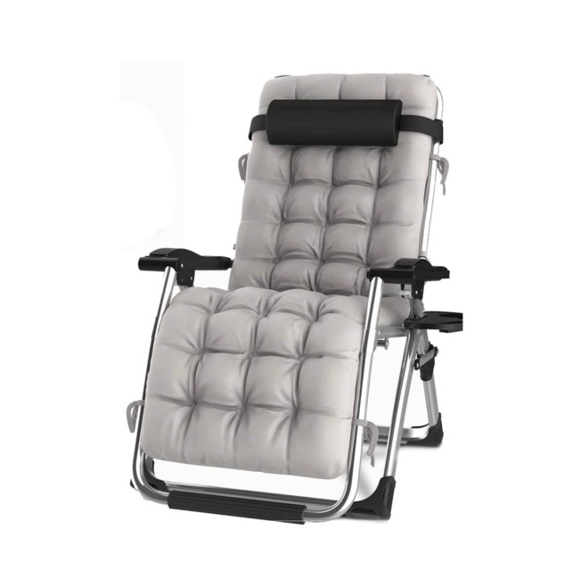 Groundlevel Luxury Gravity Garden Sun Lounger Relaxer Chair with Cushion Grey Grey
