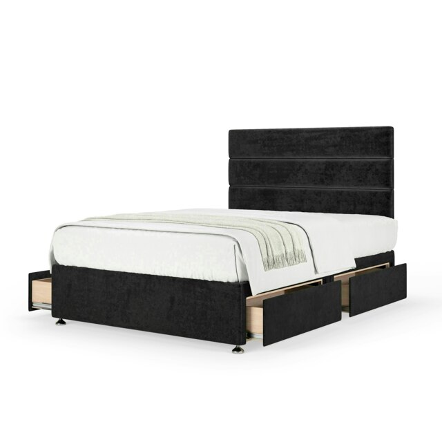 Neptune Spring Black Naples Velvet 4 Drawer Divan Set And Milan Headboard Small Double