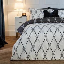 OHS Bow Lattice Bedding Set Microfibre Reversible Duvet Cover with Pillowcase White Monochrome Double