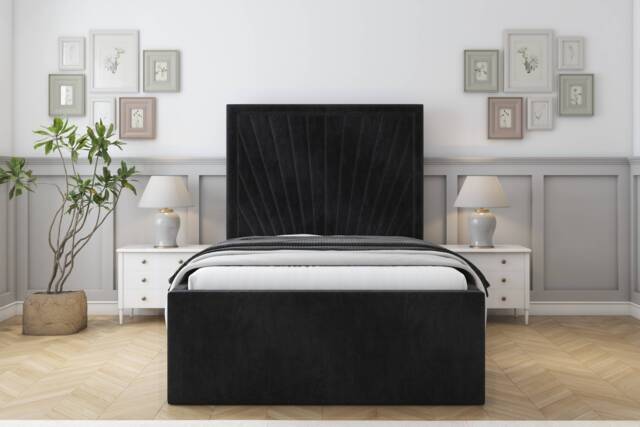 "Sloomy Somerset Black Naples Bed Frame With Mattress With 50"" Upholstered Headboard 2'6 Small Single"