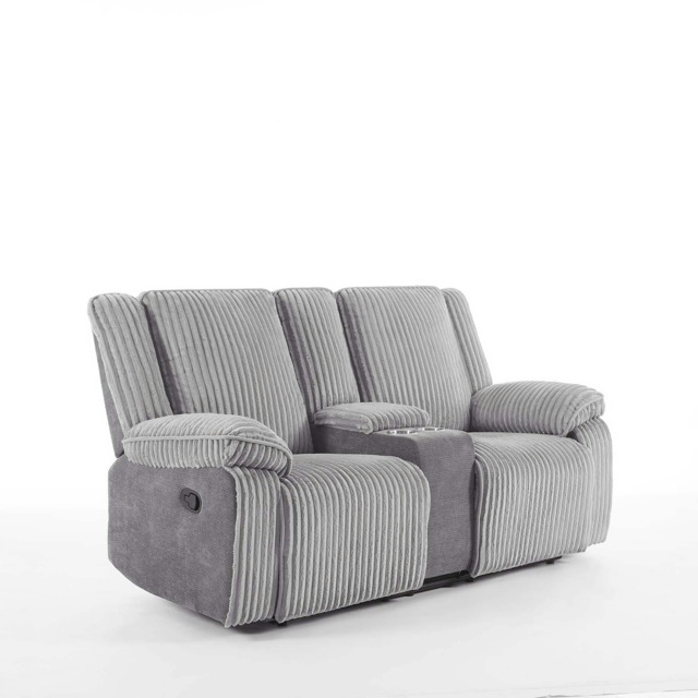 Verona 2 Seater Jumbo Cord Manual Recliner Sofa w Drinks Console Grey One Size