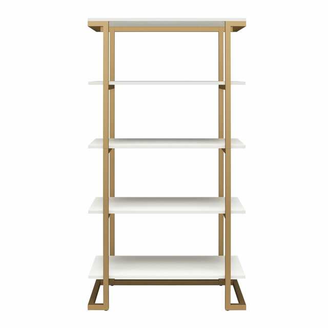 Camila 5 Shelf Bookcase White / Golden Multi