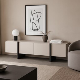 Beige TV Cabinet Black Entertainment Unit 160cm Stand Handleless Low Sideboard Modern Kiznie
