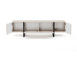 Beige TV Cabinet Black Entertainment Unit 160cm Stand Handleless Modern Kiznie