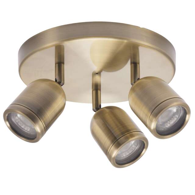 Modern Triple Spot IP44 Antique Brass Bath Ceiling Light with Adjustable Heads Gold