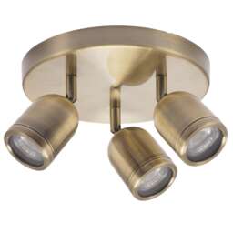 Modern Triple Spot IP44 Antique Brass Bath Ceiling Light with Adjustable Heads Gold