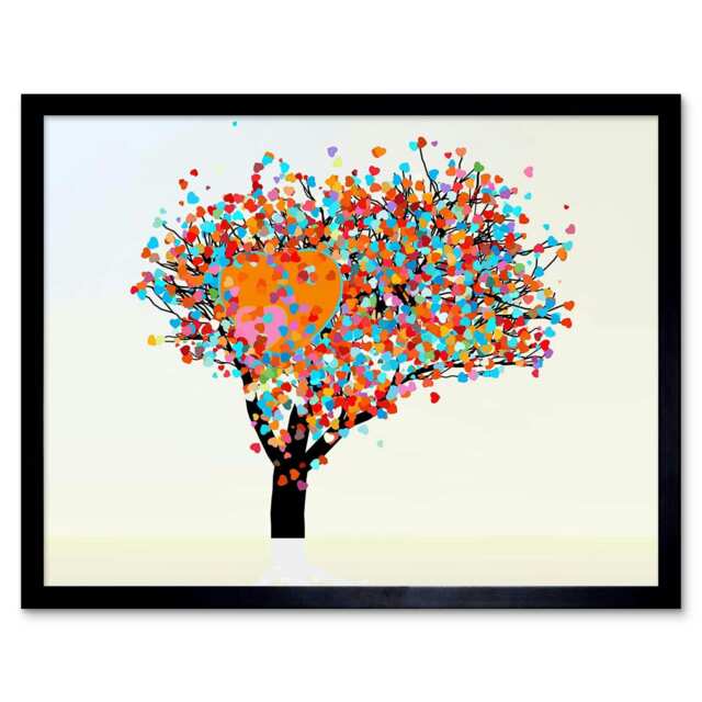 "Painting Abstract Tree Love Heart Leaves 12x16"" Framed Wall Art Print"