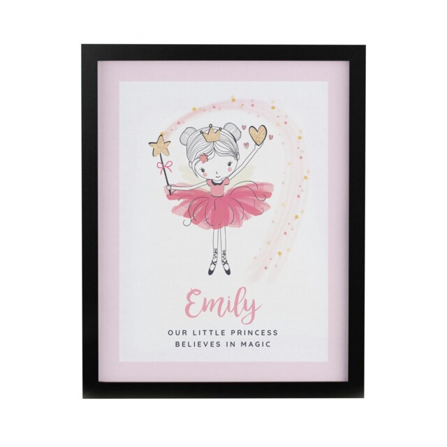 Personalised Princess Ballerina Black Poster Frame Black One Size