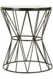 Interiors by Premier Corset Base Side Table, Metallic Round Table With White Marble Top, Decent Black Finish Bedside Table White