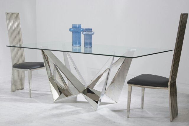 Interiors By Premier Dining Table With Tempered Glass Top, Lounge Table With Chrome Base, Garden Table For Patio, Kitchen Table Silver