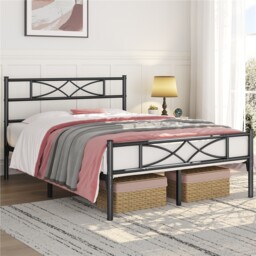 Yaheetech 4ft6 Double Metal Platform Bed Frame with Headboard Black Double 1