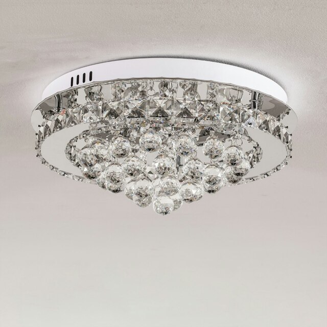 Living and Home Round LED Semi-Flush Mount Ceiling Light with Crystal Droplets