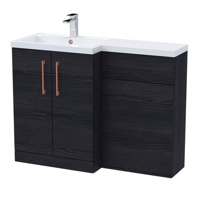 Balterley Left-Hand Bathroom Vanity and WC Unit Combination with Basin, with Handles Black Black Woodgrain