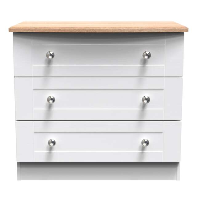 Cumbria 3 Drawer Chest of Drawers in White Ash & Bardolino Oak (Ready Assembled) White White Ash & Bardolino Oak