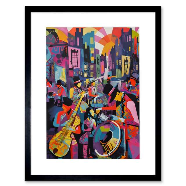 New Orleans Jazz Festival Street Musicians Music City Sunset Framed Wall Art Print
