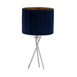 Sundance - Chrome Tripod Table Lamp with Navy Blue Pleated Shade Chrome Polished chrome plate and pleated navy velvet with gold cardboard inner detail 1