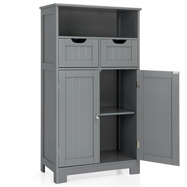 COSTWAY Bathroom Cabinet Wooden Storage Cupboard Grey Grey 1