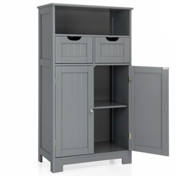 COSTWAY Bathroom Cabinet Wooden Storage Cupboard Grey Grey 1