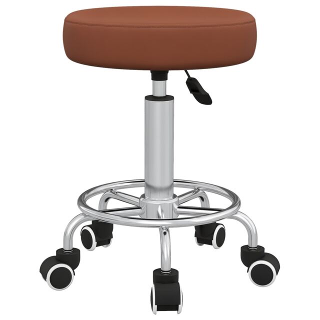Vinsetto Round Rolling Stool, PU Leather Height Adjustable Stool Chair with Wheels and Swivel Seat for Salon, Massage, Spa, Home Kitchen, Brown