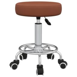 Vinsetto Round Rolling Stool, PU Leather Height Adjustable Stool Chair with Wheels and Swivel Seat for Salon, Massage, Spa, Home Kitchen, Brown