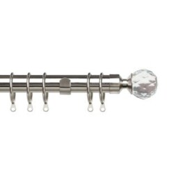 35mm Fixed Length Metal Curtain Pole Set Satin Silver Acrylic Ball Finial 105cm Silver Silver