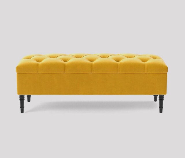 Alyana 120cm Wide Tufted Rectangle Ottoman Storage Bench - Upholstery Velvet Shoe Bench with Turned Wooden Legs