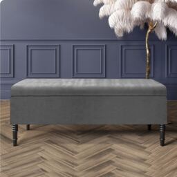 180cm Paris Plain Ottoman Storage Bench -Naples Shoes Bench with Black Turned Wooden Legs - Dark Grey Upholstery Storage Footstool
