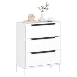 HOMCOM Chest of Drawers, 3 Fabric Drawer Dresser, Aluminium Handles, White White White