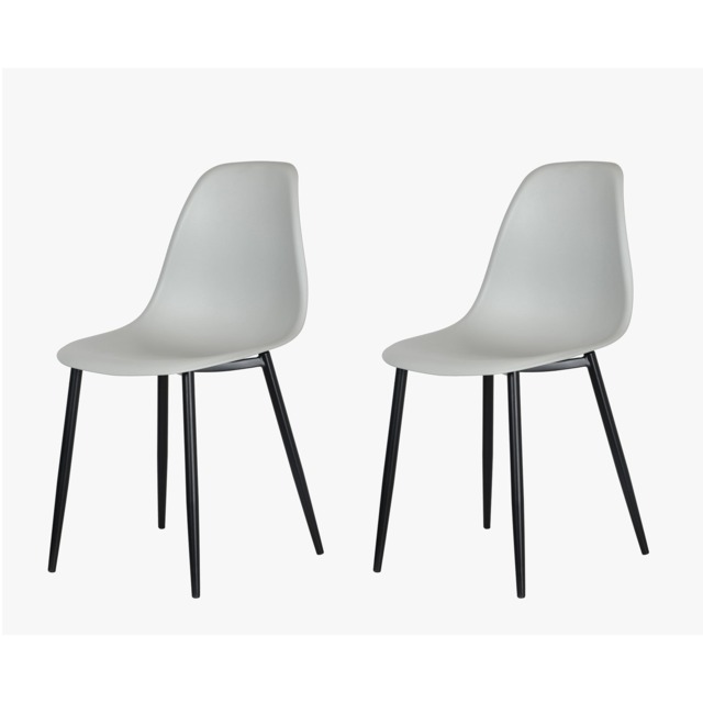 Pair of Aspen Curve Plastic Dining Chairs with Black Tapered Metal Legs – Modern Kitchen Grey Grey 1