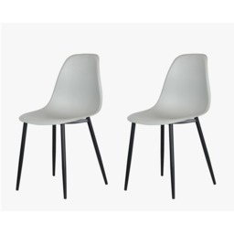 Pair of Aspen Curve Plastic Dining Chairs with Black Tapered Metal Legs – Modern Kitchen Grey Grey 1