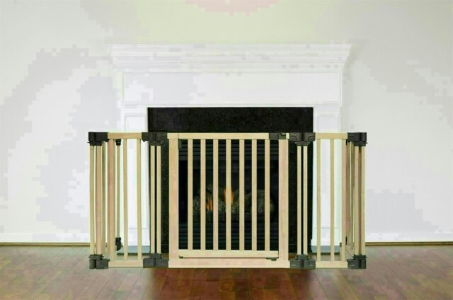 Safetots Wooden Multi Panel Fire Surround, 68cm Deep x 120cm Wide, Natural Wood, 76cm Tall, Baby and Toddler Fire Guard, Safety Barrier for Fireplaces