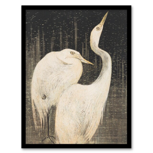 Theo van Hoytema Framed Wall Art Print Two Egrets in the Snow Home Décor