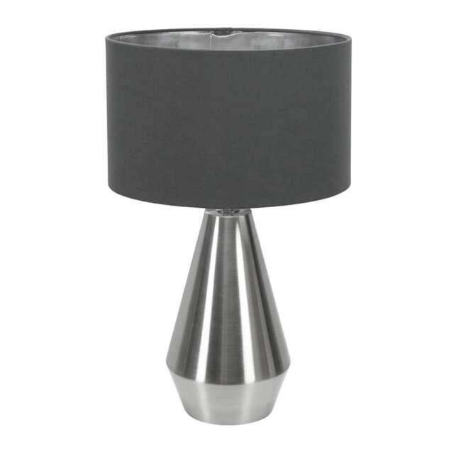 ValueLights Jax Brushed Chrome Touch Table Lamp Charcoal Chrome Shade