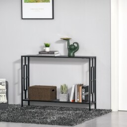 HOMCOM Industrial Console Table with Storage Shelf, Narrow Hallway Dressing Desk with Metal Frame for Living Room, Bedroom, Grey and Black