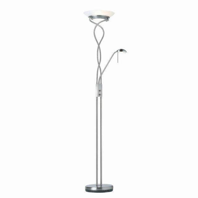 Monaco Mother and Child Floor Lamp Satin Chrome, Opal Glass, G9