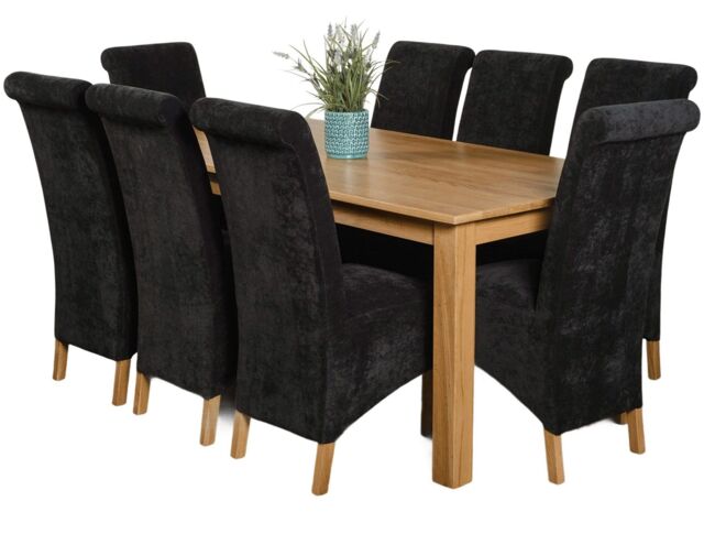 Oslo 180 x 90 cm Large Oak Dining Table and 8 Montana Fabric Chairs Black Black
