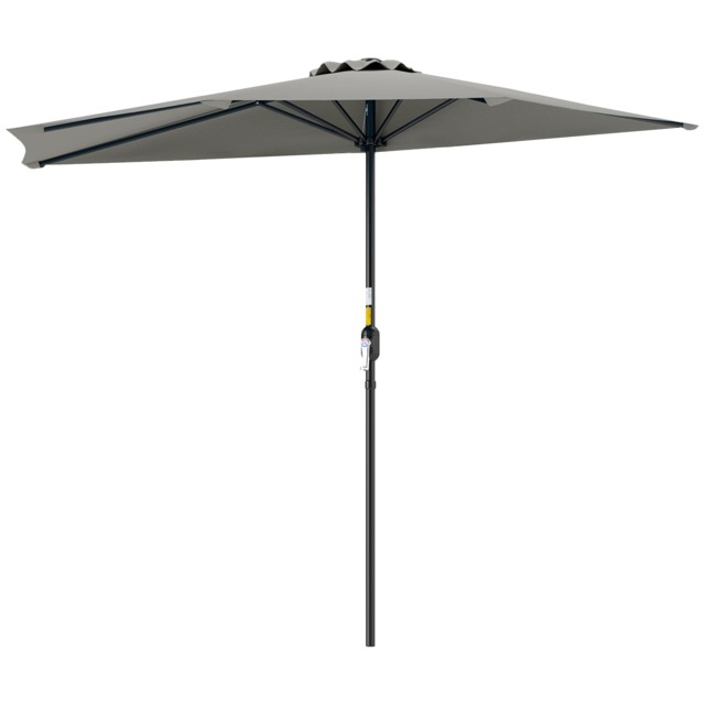 Outsunny 2.7m Metal Frame Garden Furniture Parasol Half Round Umbrella Grey Grey Light Grey
