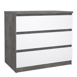 Naia Chest of 3 Drawers in Concrete and White High Gloss