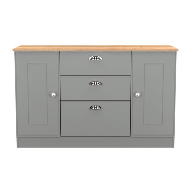 Albert 2 Door 3 Drawer Sideboard in Dusk Grey & Riviera Oak (Ready Assembled) Grey Dusk Grey & Riviera Oak