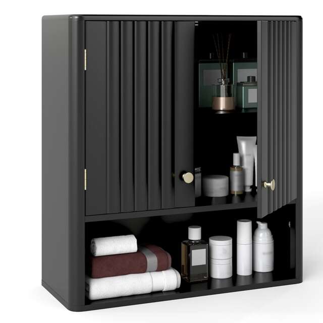 COSTWAY Bathroom Wall Cabinet Double Door Medicine Cabinet-Black