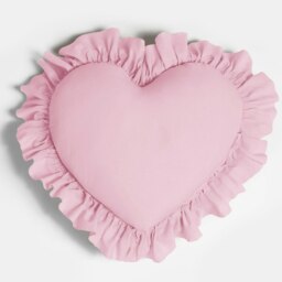 OHS Heart Shaped Frilled Microfibre Plump Filled Cushion, 40x40cm - Pink