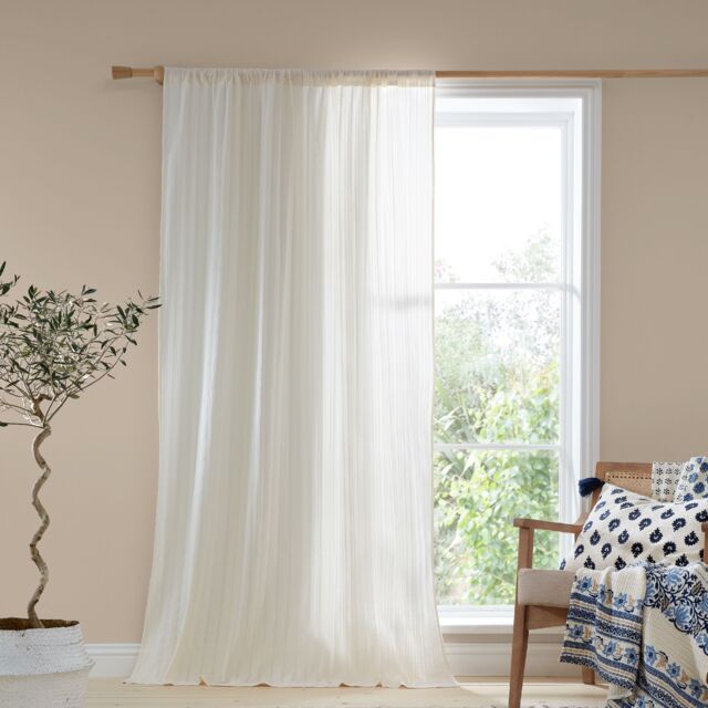 Pineapple Elephant Zofia Broderie Cotton Anglaise Tab Top Voile Curtain Panel Cream Natural