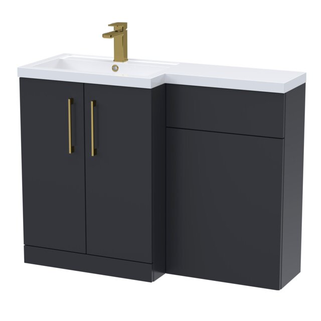 Balterley Left-Hand Bathroom Vanity and WC Unit Combination with Basin, with Handles Grey Satin Soft Black