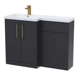 Balterley Left-Hand Bathroom Vanity and WC Unit Combination with Basin, with Handles Grey Satin Soft Black