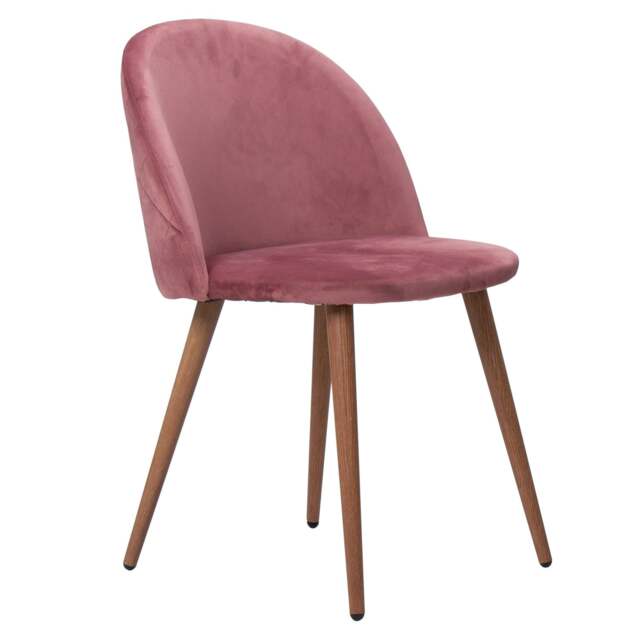 Single Lucia Ergonomic Velvet Dining Chair with Wooden Legs, Modern Upholstered Accent Chair Red Rose