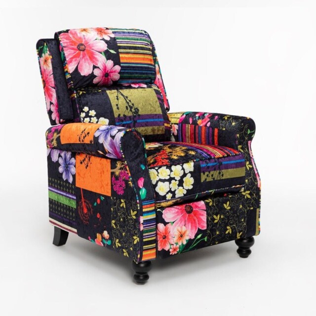 Fabric Black Patchwork Mary Manual Recliner Chair